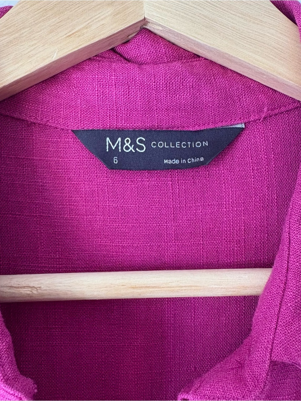 Stunning M&S linen blend fuchsia maxi shirt dress-size Small - Picture 2 of 9